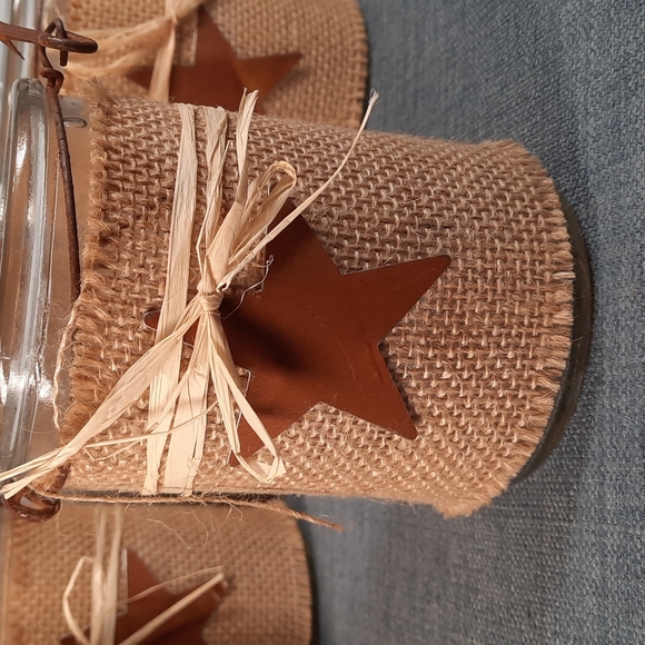 Candle Votive Holder Vase set 5 Burlap Rusty Stars Indoor Outdoor Decoration - Picture 2 of 16